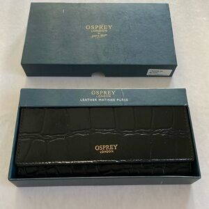 OSPREY London Julia Large Matinee- Croc Black Leather Purse NWT